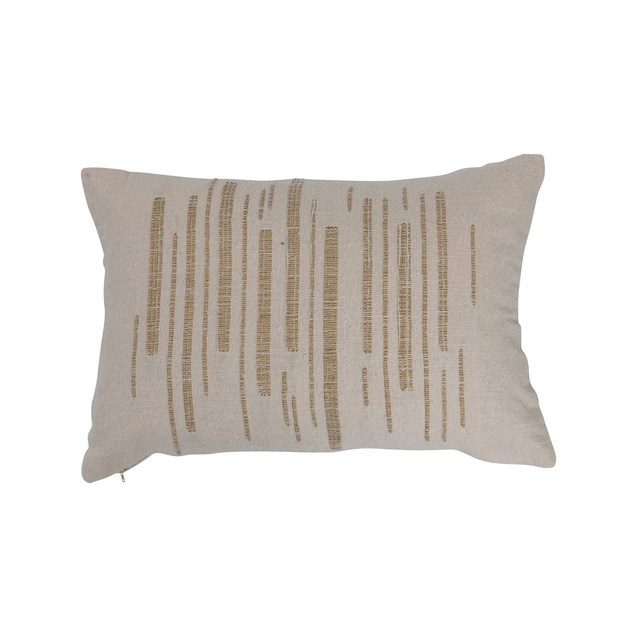 Hello Honey® Cream Cotton Slub Lumbar Pillow with Gold Embroidery